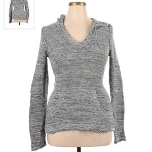 Roxy Heather Gray Deep V-Neck Hooded Long Sleeve Sweater Kangaroo Pocket Size XL